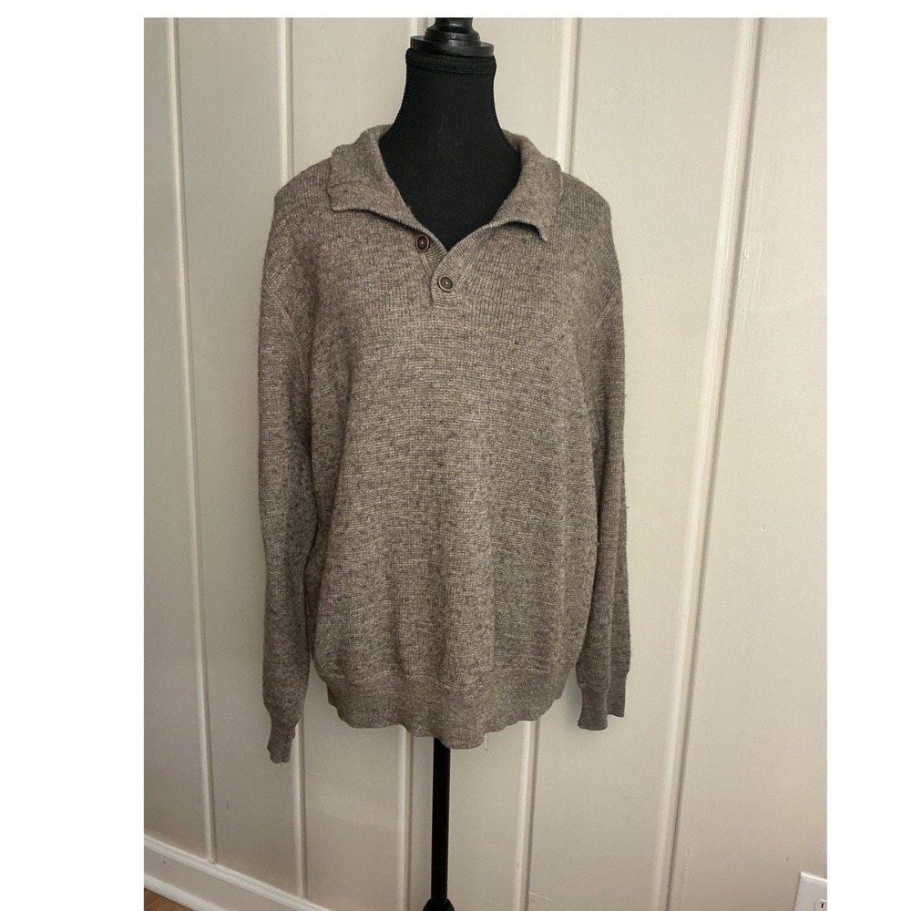 Jos A Bank Mens XL Merino Wool Blend Quarter Button Pullover Sweater Taupe Brown